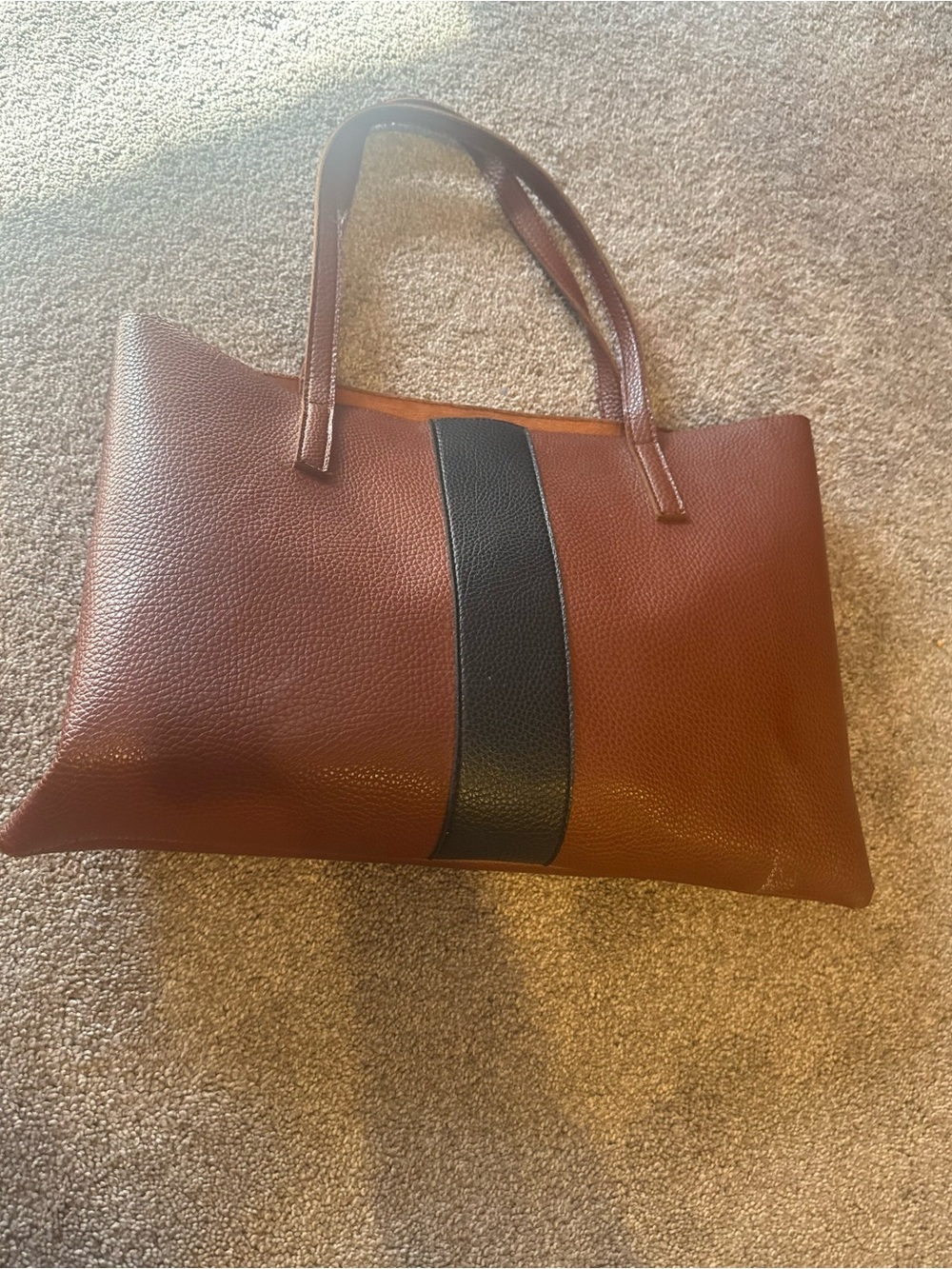 Vince Camuto Brown Tote with Black Center Stripe